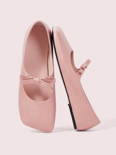 CUCCOO DOLLMOD أحذية بالية مريحة وأنيقة للنساء بأصابع مدببة، حزام الكاحل، وتزيين بالفيونكة، وردي، لعيد الحب