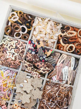 870 قطعة/مجموعة من اكسسوارات شعر الفتيات بألوان بنية مزينة بفيونكة ونجوم بسيطة وجميلة، تشمل ربطات شعر, كبكات, سبائط, أطواق شعر، مجموعة ديكورات شعر للأطفال، مناسبة للاستخدام اليومي والهدايا