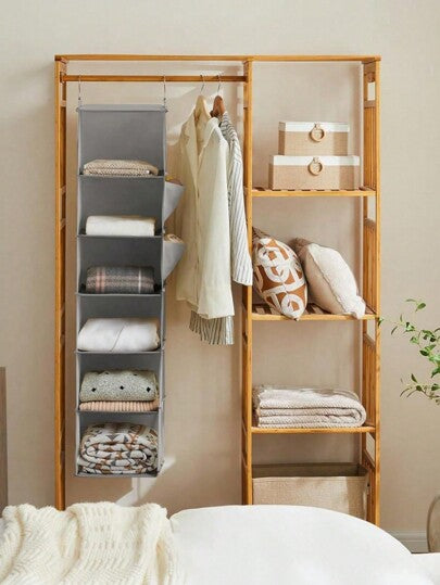 قطعة واحدة رف تخزين خزانة معلق للخزانة، منظّم ملابس متعدد الطبقات قابل للطي مع جيوب جانبية وخطاطيف، رف تخزين ملابس قابل للطي موفر للمساحة للاستخدام المنزلي والسفر، ديكور للاحتفالات وغرفة المعيشة وديكور المنزل