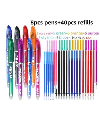48 قطعة/مجموعة أقلام جيل قابلة للمسح ب- 8 ألوان، قابلة لإعادة التعبئة، مع مشبك جيب، مناسبة لتوريد المكاتب والمدارس، هدية مثالية للعودة للمدارس