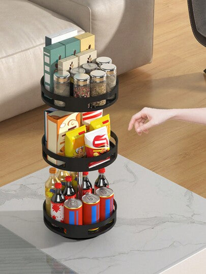 رف توابل دوار متعدد الطبقات للمطبخ، منظم تخزين قابل للتدوير 360 درجة على الطاولة، قابل للفك والتعديل الارتفاع بأرجل كأس شفط، متعدد الاستخدامات للخزائن والمطبخ وخزانة المؤن (خيارات طبقة واحدة، طبقتان، ثلاث طبقات)