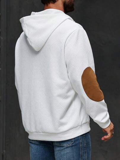 Manfinity Homme هودي رجالي بحجم كبير ذو لون واحد، مفصل من الأمام مع أزرار وأكمام طويلة وجيوب