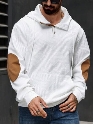 Manfinity Homme هودي رجالي بحجم كبير ذو لون واحد، مفصل من الأمام مع أزرار وأكمام طويلة وجيوب