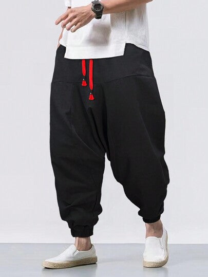 Manfinity Hypemode بناطيل رجالي هاريم طويلة للكاحل عصرية ، بنطلون فضفاض لارتداء كاجوال مع خصر قابل للسحب، سراويل هيب هوب أنيقة للرجال ، بنطلون أحمر فضفاض لارتداء كاجوال في الهواء الطلق اليومي، هدايا للأصدقاء والأزواج والأصدقاء الأعزاء