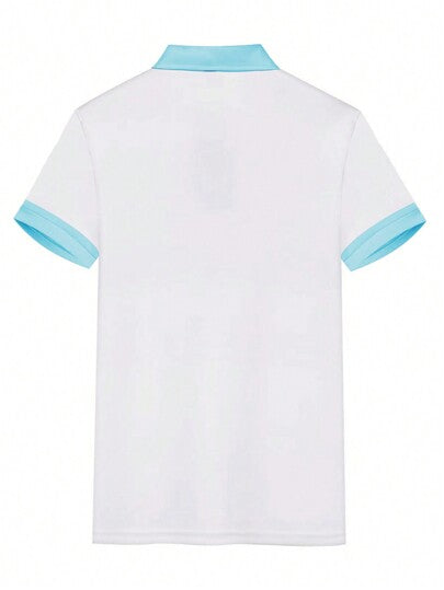 Manfinity Homme قميص بولو أكمام قصيرة بخطوط متباينة بسيطة للرجال