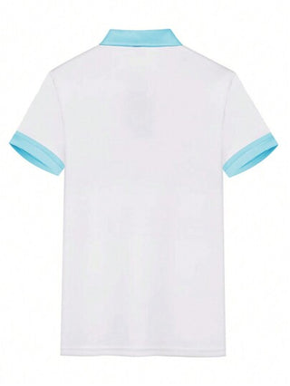 Manfinity Homme قميص بولو أكمام قصيرة بخطوط متباينة بسيطة للرجال