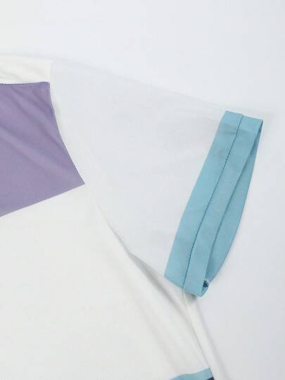 Manfinity Homme قميص بولو أكمام قصيرة بخطوط متباينة بسيطة للرجال