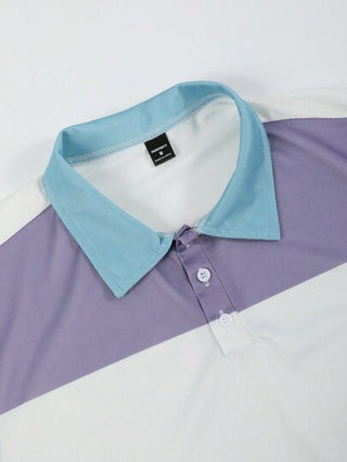 Manfinity Homme قميص بولو أكمام قصيرة بخطوط متباينة بسيطة للرجال