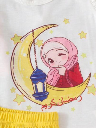 3 قطع/طقم ملابس فتاة عادي، تيشيرت مطبوع أكمام قصيرة جميل + شورت أحادي اللون، بدلة أنيقة مريحة ومتعددة الاستخدامات، للارتداء في الصيف والأنشطة الخارجية