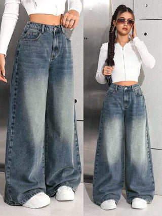 SHEIN بنطلون جينز واسع الساق وفضفاض بطراز بانك المسترجع لصبايا ال- Y2K، ملابس صيفية لفتيات ذات طابع شارع وأنماط بوهيمية لحفلات الراف وغيرها من المناسبات الصيفية