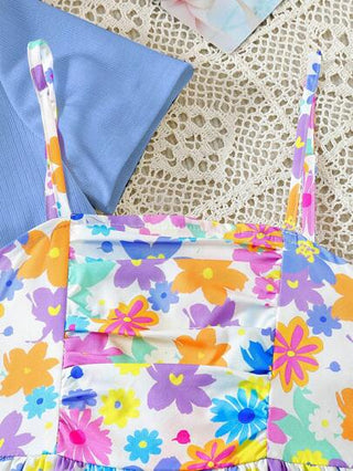 تيشيرتات بناتي فستان كامي طويل مطبوع بطبعة الدوبامين مع جاكيت بلون سادة للفتيات المراهقات