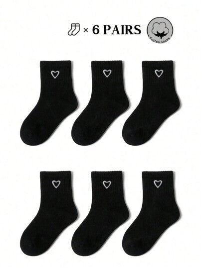 زوج واحد / 6 أزواج من الجوارب ذات الشكل القلبي الأسود للأولاد والبنات ، للارتداء اليومي للمراهقين ، الرياضة في الجامعة ، مريحة ، منفذة للهواء ، صديقة للبشرة ، متعددة الاستخدامات ، مناسبة لجميع الفصول ، الرياضة اليومية، جوارب أطفال