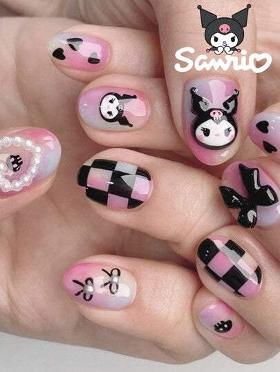 Sanrio 24 حبة أظافر مزيفة قصيرة بيضاوية جميلة ثلاثية الأبعاد بديكور الأقواس والقلوب باللؤلؤ ، مجموعة مثالية من الأظافر الأكريليك الزائفة ، تشمل 1 جيلي جل و 1 ملف أظافر ، أظافر Kulomi للنساء والفتيات ل- الاستخدام اليومي والأعياد ، اكتشف تطور الفن في...