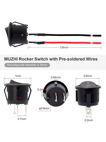 SERVICE DOG 10 قطع مفاتيح أرجوحة مضيئة بتقنية LED، 12 فولت، 2 شريحة تشغيل/إيقاف، اتصال سريع، تركيب مغرور، اتصال ألمنيوم، وضع بلا طاقة، من مادة بلاستيكية، للوحة عدادات السيارات والقوارب والشاحنات - لا تحتاج بطارية