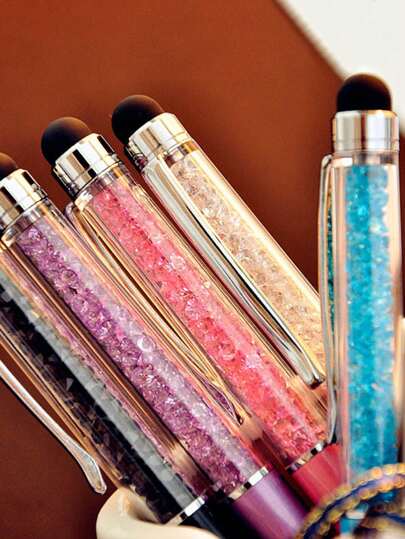 قلم تعليمي متعدد الاستخدامات ومزود بشاشة تعمل باللمس، مزخرف بالنص والشعار بالكريستال، هدية للعودة إلى المدرسة أو هدية للمعلم/الصديق، قلم كروي معدني للدعاية