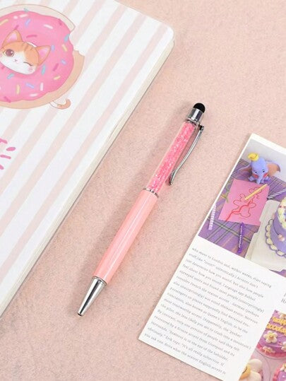 قلم تعليمي متعدد الاستخدامات ومزود بشاشة تعمل باللمس، مزخرف بالنص والشعار بالكريستال، هدية للعودة إلى المدرسة أو هدية للمعلم/الصديق، قلم كروي معدني للدعاية