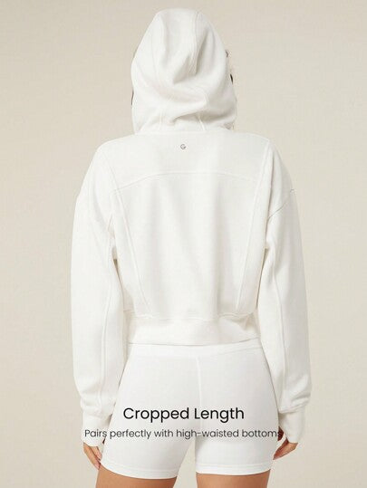 GLOWMODE البلوزة كنزة صوفية ذات سحاب وجيوب جانبية بأكمام طويلة من الفليس الحريري لليوم العادي