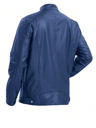 جاكيت موتو فاخرة للرجال ذات طوق عالي ، قصة نحيفة، مزينة بحردة جيبية مقفلة بسحاب، مناسبة للرقص