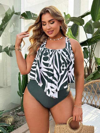 Swim Lushoire مجموعة من 2 قطعة ملابس سباحة بنقشة زهور بتصميم مناسب لحجم إضافي للسيدات، بكيني بربطة على الكتف، بليزر عادي مناسب للإجازات الصيفية