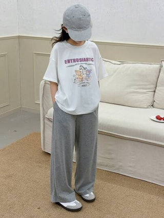 بيجاما DAZY مجموعة بنطال واسع القدم وتي شيرت بأكمام قصيرة مطبوع رقبة مستديرة محبوك، ملابس راحة لفتيات في سن المراهقة ملائمة للربيع والصيف،2 قطعة/طقم