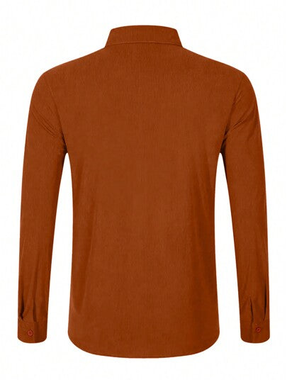 قميص سهل الارتداء طويل الأكمام بأزرار ذو ملمس المخمل - موديل رجالي