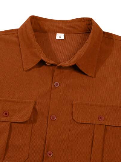 قميص سهل الارتداء طويل الأكمام بأزرار ذو ملمس المخمل - موديل رجالي