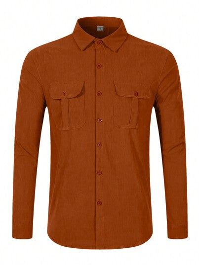 قميص سهل الارتداء طويل الأكمام بأزرار ذو ملمس المخمل - موديل رجالي