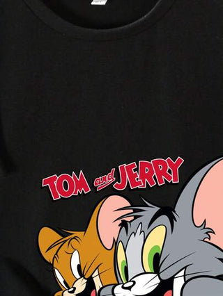 فستان أطفال TOM & JERRY X تي شيرت كاجوال قصيرة الأكمام للأولاد المراهقين مطبوعة برسوم كرتونية، مناسبة للصيف