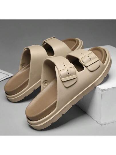 صنادل بسيطة للرجال للصيف ذات وطأة سميكة وإبزيم مزدوج متزلج