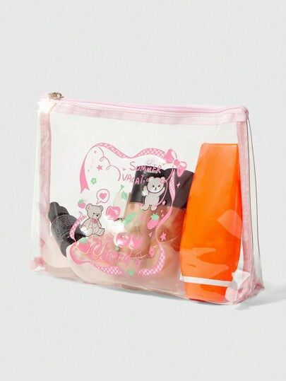 ROMWE Kawaii حقيبة مكياج محمولة ذات طبعة الدب الجميلة