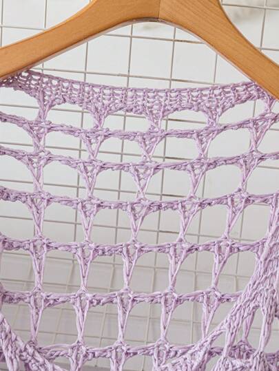 غطاء صيفي معتق بلون واحد وبتصميم شبكي لمقاسات كبيرة، مناسب للشاطئ والعطلات الصيفية