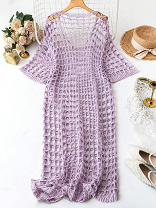 غطاء صيفي معتق بلون واحد وبتصميم شبكي لمقاسات كبيرة، مناسب للشاطئ والعطلات الصيفية