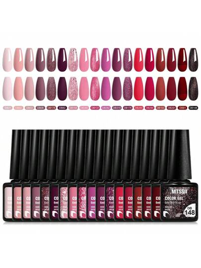 Mtssii طقم 18 قطعة/مجموعة طلاء أظافر جيل أحمر 6مل مع صندوق هدايا لوازم الأظافر طلاء أظافر شبه دائم زينة الأظافر معالجة غمس بالأشعة فوق البنفسجية مجموعة طلاء الأظافر