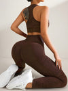 SHEIN Sport Studio طقم سبورت سوتين رياضي ولباس سراويل مطبوع عليها حروف بلون القهوة للنساء
