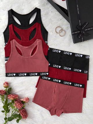 Shein Underwear&Sleepwear Basics مجموعة ملابس داخلية نسائية 3 قطع مع شريط مطاطي مطرز بالحروف