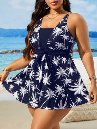 SHEIN Swim Curve مجموعة 2 قطعة من ملابس السباحة تانكيني للنساء ذوات الأحجام الكبيرة مطبوع عليها طباعة رقمية لفصل الصيف