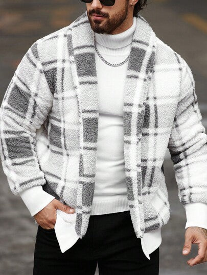 Manfinity Homme جاكيت كاجوال ذات طراز بسيط للرجال للارتداء اليومي، مناسبة لعيد الميلاد وأعياد رأس السنة والحفلات والعشاء وفصلي الخريف والشتاء، جاكيت شتوية دافئة للرجال بنمط أمريكي بجيب طويل بأكمام ملونة مربعة، هدية لللأصدقاء والزوج والحبيب