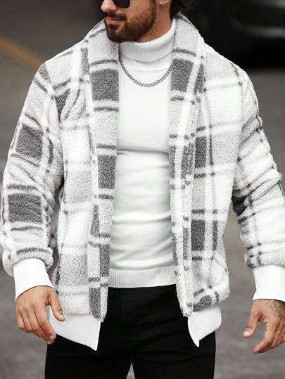 Manfinity Homme جاكيت كاجوال ذات طراز بسيط للرجال للارتداء اليومي، مناسبة لعيد الميلاد وأعياد رأس السنة والحفلات والعشاء وفصلي الخريف والشتاء، جاكيت شتوية دافئة للرجال بنمط أمريكي بجيب طويل بأكمام ملونة مربعة، هدية لللأصدقاء والزوج والحبيب