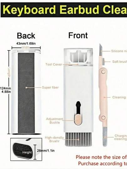 7 قطع/طقم أدوات التنظيف الإلكترونية مع فرشاة لتنظيف لوحة المفاتيح، قلم تنظيف متعدد الوظائف 3 في 1، طقم تنظيف متعدد الاستخدامات للسماعات والمفاتيح والأجهزة المحمولة والشاشات الكمبيوتر، مناسب للمطبخ والحمام والمكتب والمدرسة وديكور المنزل