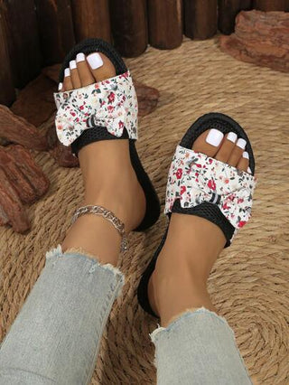 نعال منزلية نسائية جديدة ، نعال صنادل زهرة الفراشة ، نعال صندل خاص بالزهور وطبعات الألوان ، نعال صندل شبكي ، نعال صندل منزلي هادئ ،مصنوعة من قماش شبكي مبطن ، مريحة وناعمة بشكل كبير ، صنادل شقة بفيونكة بيضاء