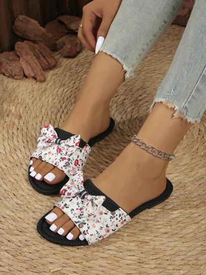 نعال منزلية نسائية جديدة ، نعال صنادل زهرة الفراشة ، نعال صندل خاص بالزهور وطبعات الألوان ، نعال صندل شبكي ، نعال صندل منزلي هادئ ،مصنوعة من قماش شبكي مبطن ، مريحة وناعمة بشكل كبير ، صنادل شقة بفيونكة بيضاء