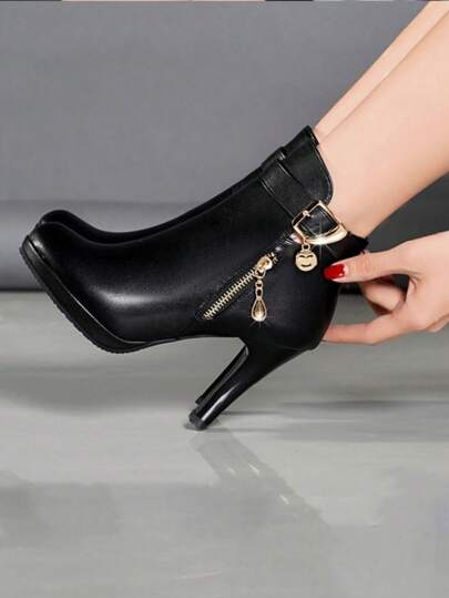 بوت أنيق أوروبي وأمريكي جديد للخريف / الشتاء بكعب رفيع وسحّاب جانبي، قذائف بكعب عالي، بوت موضة، بوت نسائية براس مدبب وكعب عالي رفيع، بوت شتوية مثيرة جديدة براس دائري، بوت نسائية كعب عالي بسيطة