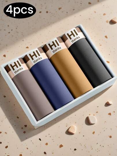 4 قطع سراويل داخلية للرجال جريئة ناعمة ومريحة من سراويل داخلية وسراويل قصيرة رياضية من حرير الجليد للرجال