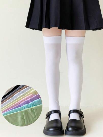 زوج جوارب عالية الركبة من الأطفال مخملية، جوارب فوق الركبة بألوان الدوبامين على طراز هاراجوكو ، للربيع والصيف