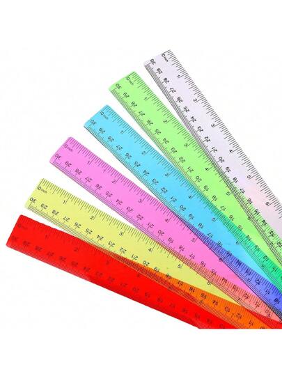 أدوات مكتبية ومدرسية مسطرة بلاستيكية عشوائية اللون 30 سم مع حافة مزدوجة الميل وقياس مزدوج , شفافة عالية الدقة ، مناسبة للإعلان والاستخدام الجيب ، 1 قطعة / 5 قطع / 12 قطعة.