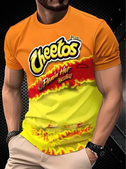 تيشيرت أكمام قصير بطبعة بارزة صممت للرجال بأسلوب صيفي كاجوال للخارج ذات طباعة بصوت وحدود لافتة