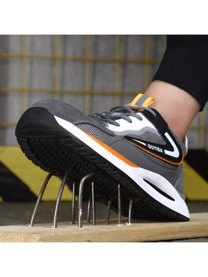 GUYISA أحذية أمان رجالية منخفضة القمة،مقاومة للصدمة والإختراق ، أصبع قدم مغلق من الصلب، لينة، أوحذاء عمل واق ذو نعل كامو، قابل للتنفس لجميع المواسم