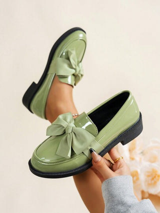 أحذية أوكسفورد حريمي شبشب نسائي عصري متعدد الوظائف بتصميم فيونكة ، ذو كعب منخفض ، مصنوع من مواد عاكسة ، بطراز بريطاني أنيق وراقي ، أكسفورد مريح وناعم ذو كعب متوسط ، لمعة سوداء، موديلات جديدة لربيع/صيف وخريف/شتاء 2025