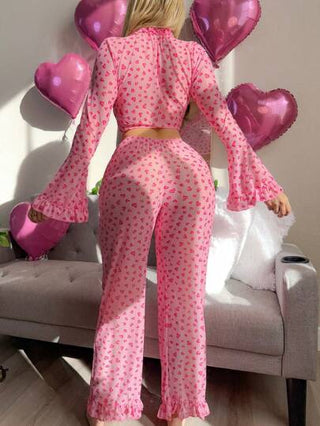 PetitDoll مجموعة قطعتين من الملابس الداخلية النسائية بتصميم رقبة على شكل V عميق مزينة بالدانتيل والشبك لعيد الحب