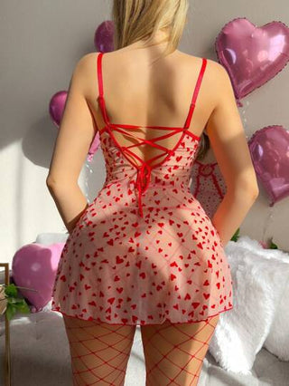 لانجيري حريمي PetitDoll طقم ملابس نوم للمرأة مكون من قطعتين، علوي من الشريط والدانتيل بتصميم شفاف مفتوح، للاستخدام في عيد الحب